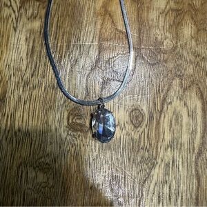 New Pink Panache silver necklace with clear oval crystal.